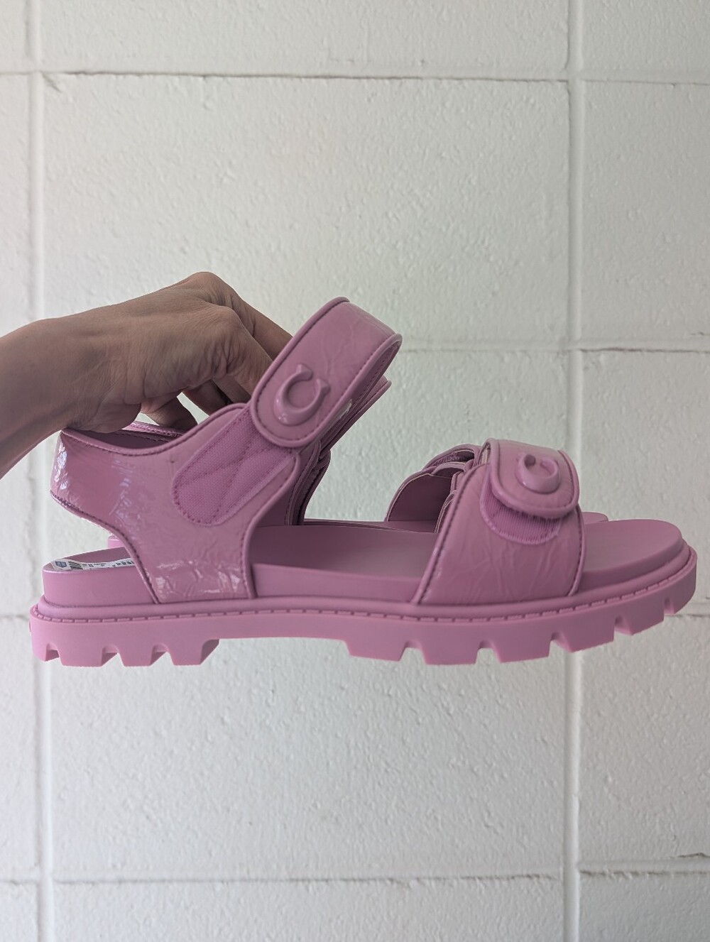 COACH Brynn lilac Crinkle Leather double-Band Sporty Lug-Sole Sandal 8.5 NWT